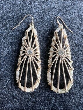 Gold-tone Thread-wrapped Teardrop Sunburst Earrings with Crystal
